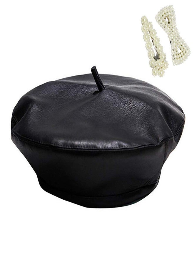 MINGSEECESS Women PU Leather French Black Beret Hat Causal Beanie Hat - Image 4